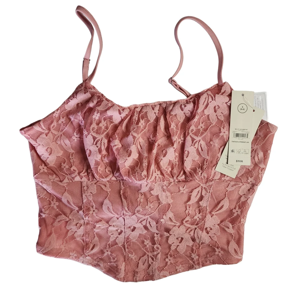 Pink Lace Corset Top Bustier Cami Y2K Coquette Vibes NWT Small - Picture 1 of 3